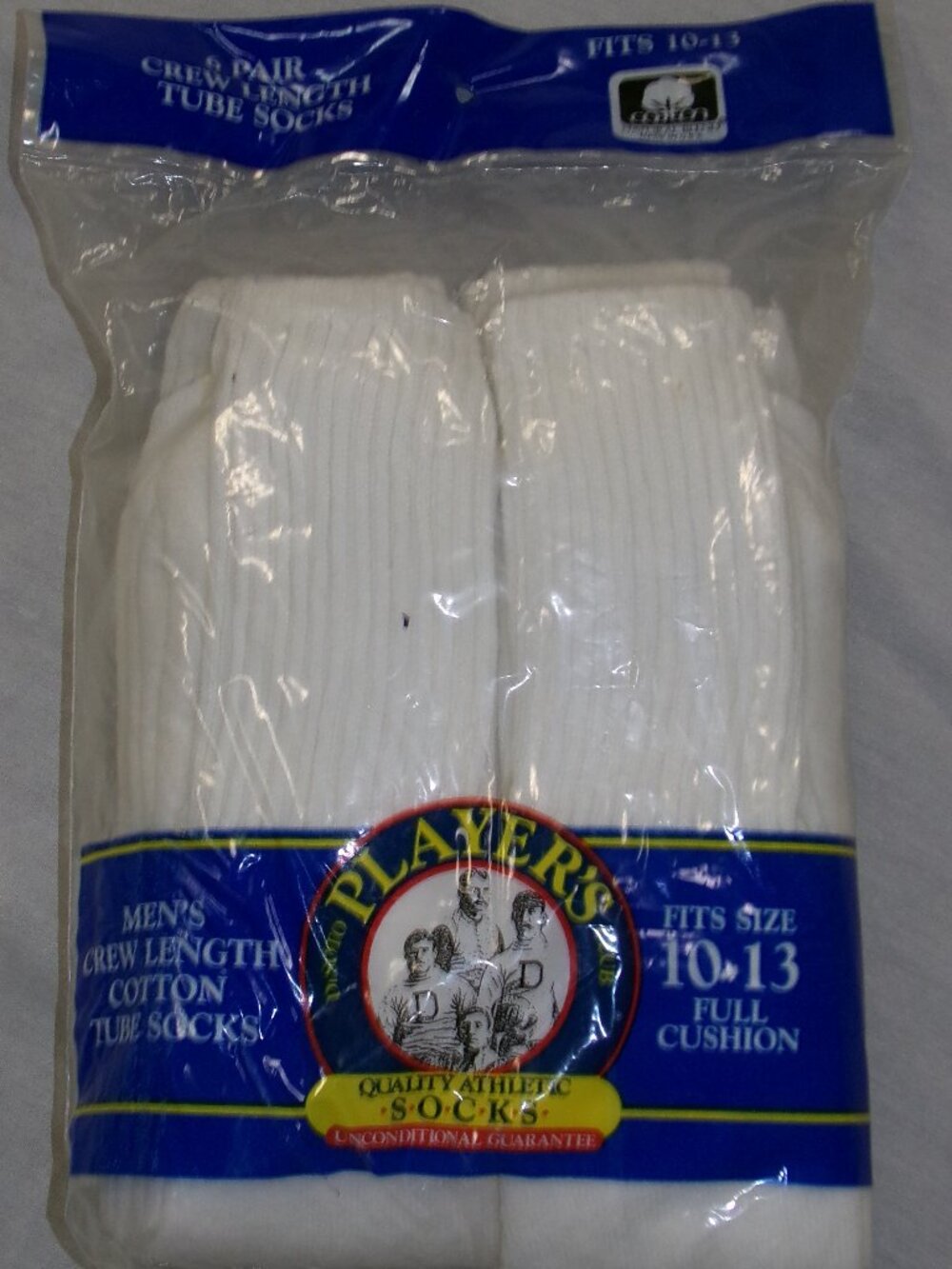 NOS Vtg Players Club Desoto 80s Solid White Crew Tube Socks 6 Pack Men's 10-13